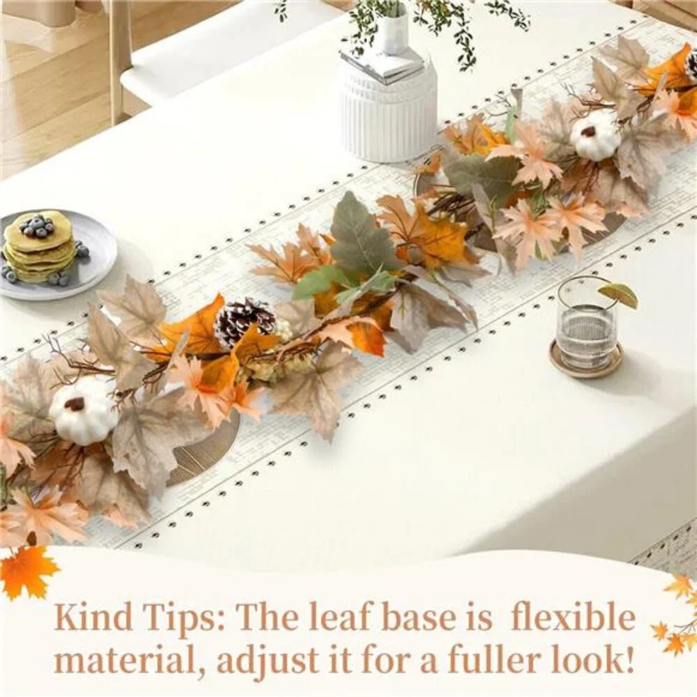 6 FT Fall Garland with Lights Neutral Fall Leaves Mantle Garland with Pumpkins